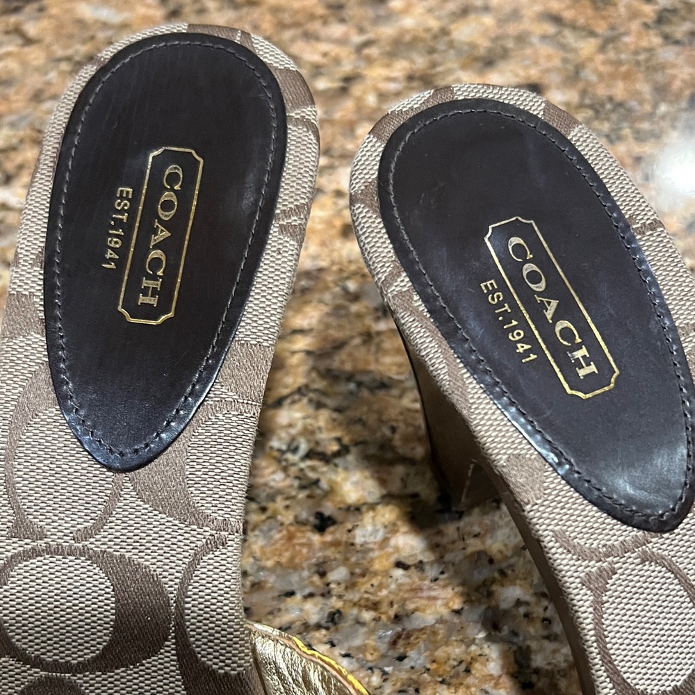 Coach Brown wood bottom Women's 3 inch heel Sandals - Picture 2 of 8